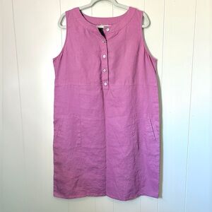 JJill Tunic Shift Dress Buttons 100% Linen Fuchsia Vacation Resort Large